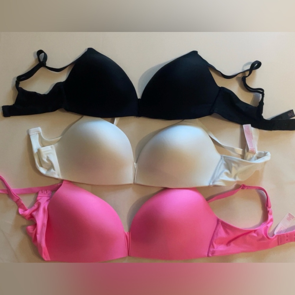 Victoria's Secret Black, White, and Pink T-Shirt Bra Trio 34 D